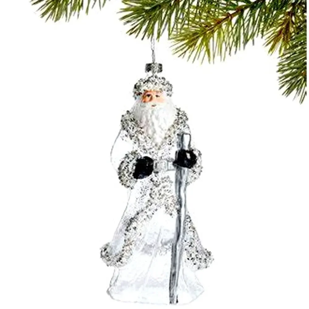 Holiday Lane Gilded Glamour Silver Santa Glass Ornament 8in Holiday Glam New